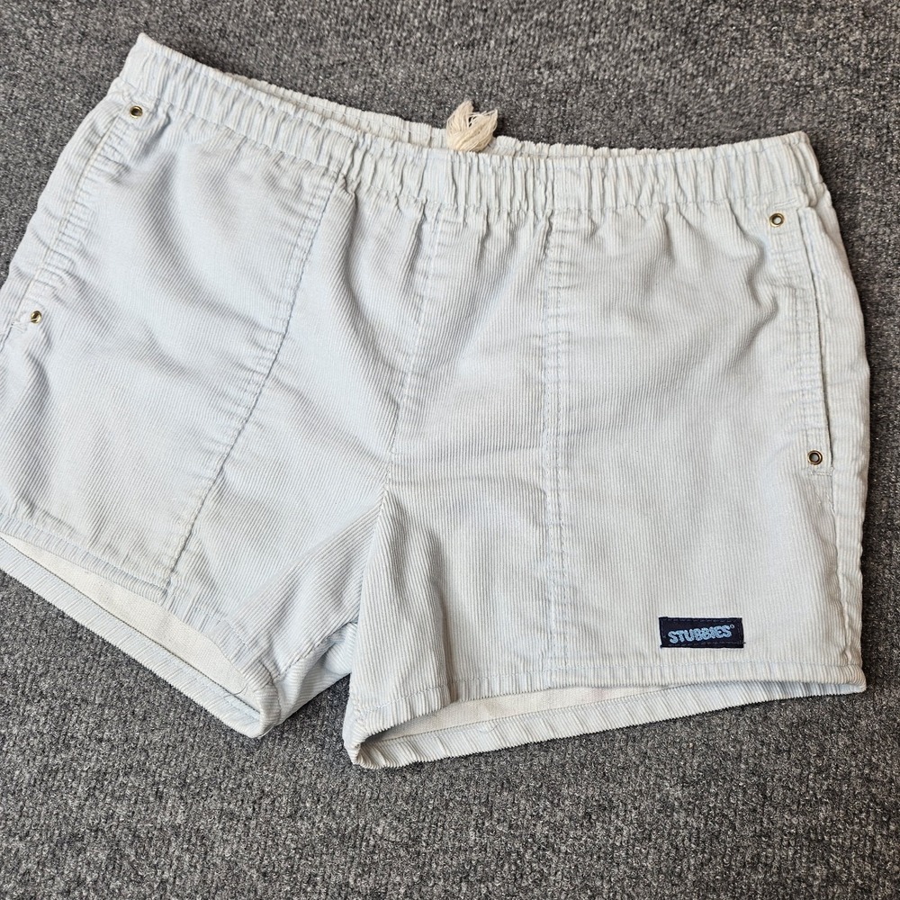 Vintage Stubbies Corduroy Drawstring Waist Shorts Size 33/34 Light Blue 80s